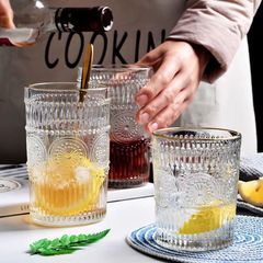 Sunflower Water Cup Vintage Embossed Gold-Rimmed Glass Cup Coffee Cup Gift Cup Juice Home Cup