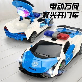 抖音同款电动万向特技旋转开门警车灯光音乐儿童汽车玩具地摊批发