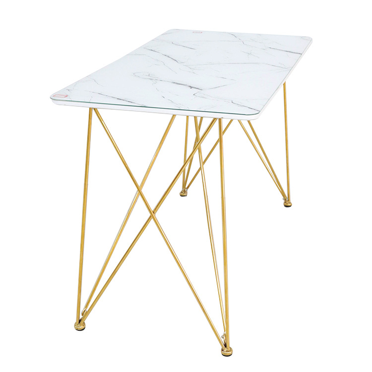 Mesa de café, tabla de roca, MDF, mesa de té de lujo ligera, piernas metálicas, mesa de café de vidrio temperado transfronterizo