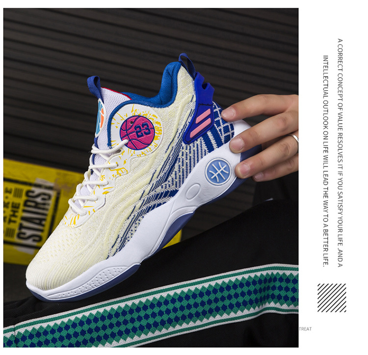 Nowe buty męskie cross border z wysoką cholewką z siateczki, oddychające, praktyczne buty do koszykówki, młodzieżowe, męskie, antypoślizgowe, odporne na zużycie, buty sportowe na świeżym powietrzu_voghion.com