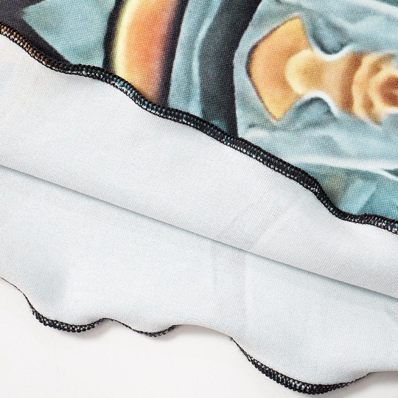 Girl Print Design Transparent Long Sleeves Cropped Top Long Skirt Women Suit