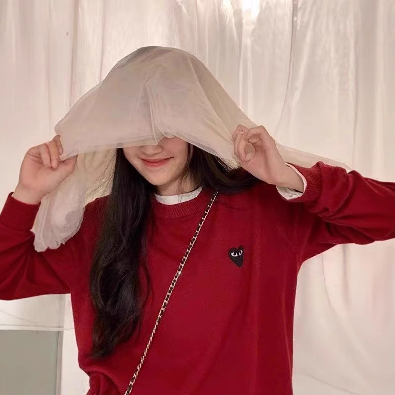 Heart-Shaped Wool Knit Pullover Sweater, Comme Des Garçons Couple and Parent-Child Style, Rei Kawakubo, Red Top for the Year of Birth, Loose Round Neck