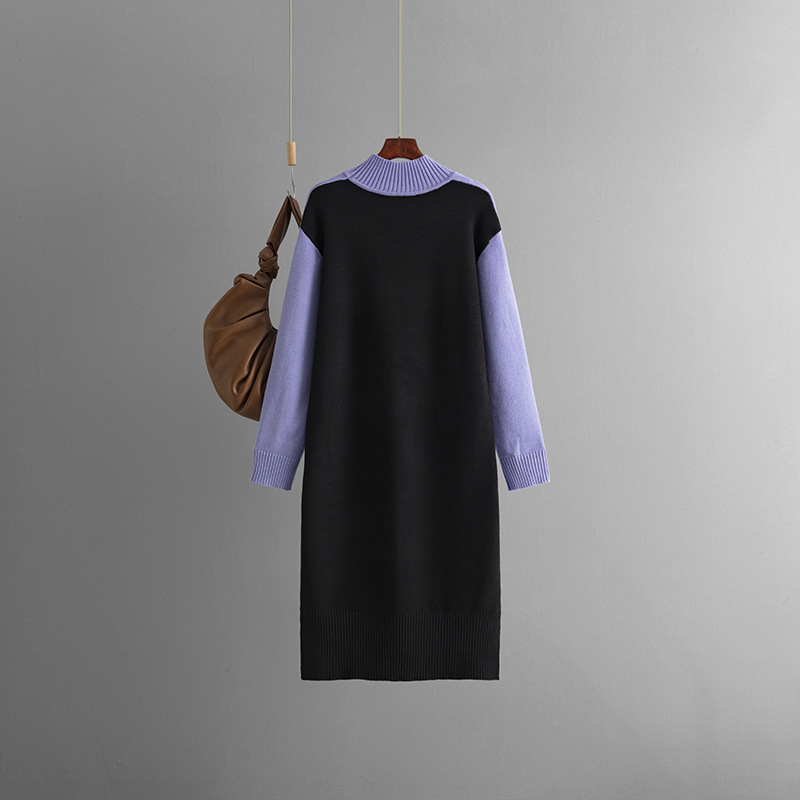 Autumn Winter Long Below The Knee Half Turtleneck Knitted Dress Loose Slimming Solid Color Woolen Dress Women