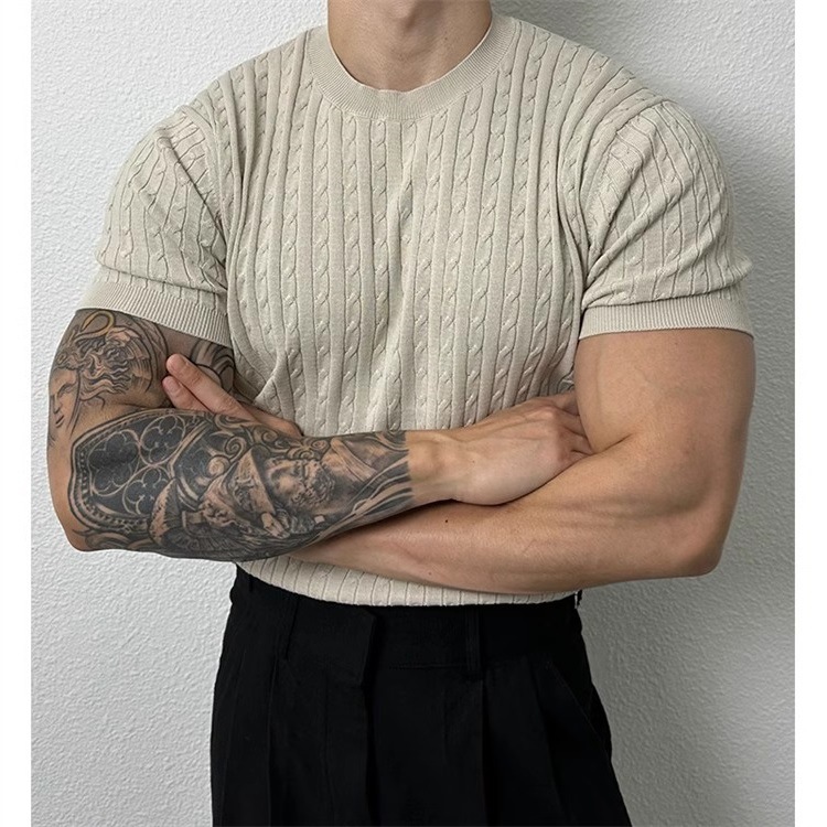 Summer thin knitted sweater with a round collar