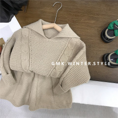 韓国の子供服の子供の毛糸の上着の半身のスカートの2つのセットの女の子の襟のセーターのスーツの春秋服の対外貿易