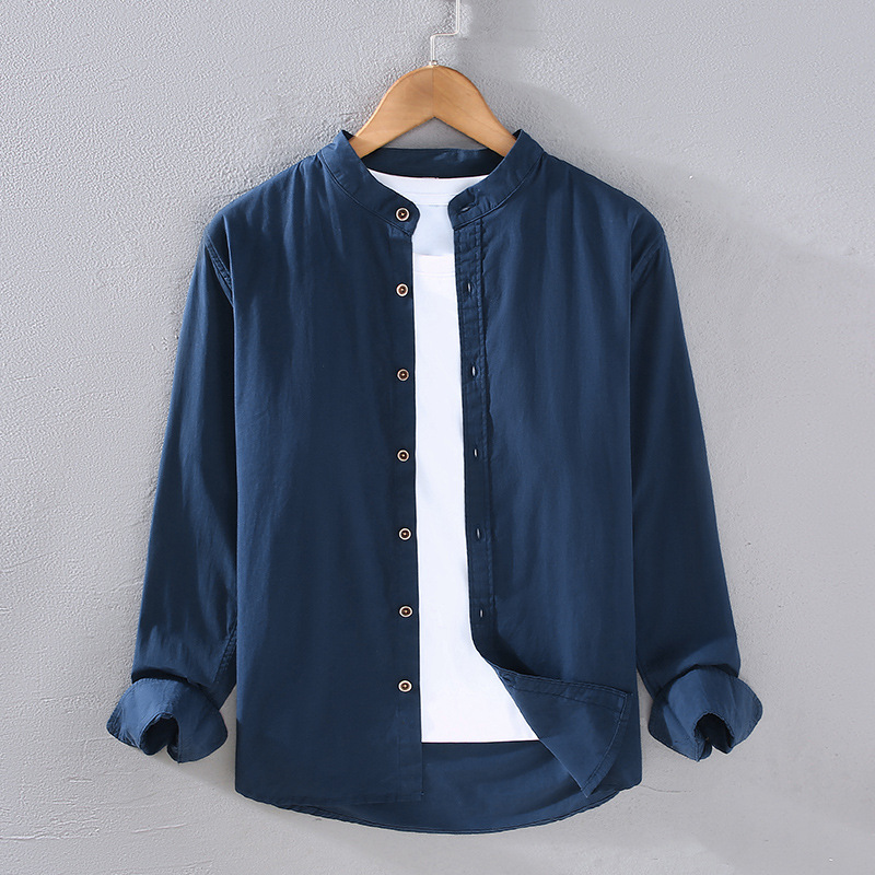 Camicia a maniche lunghe in puro cotone sottile primavera, estate e autunno per camicia da uomo minimalista giapponese casual in tinta unita da uomo_voghion.com