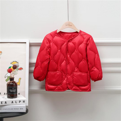 Cross-border supply new lightweight down jacket children's clothing collarless solid color short-button style long-sleeved down coat manufacturer