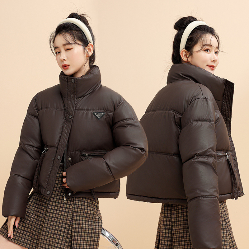 Ropa de algodón mujer corto cuello de piel sensación de diseño gruesa suelta de color sólido chaqueta de algodón pequeño abrigo abrigo de algodón nuevo
