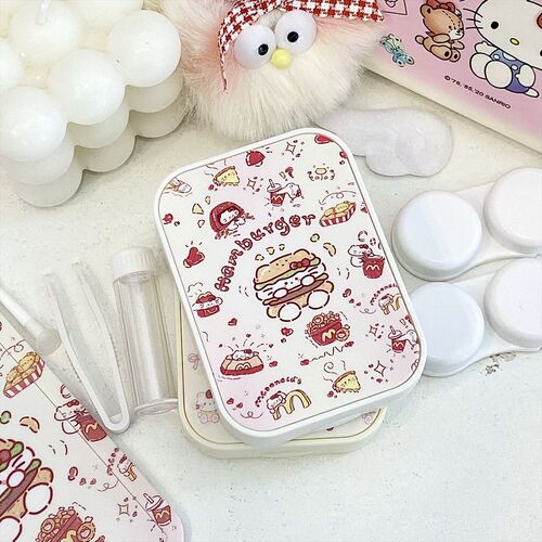 Cartoon kitten multiple pairs of double boxes portable contact lens box square cream color myopia glasses companion box