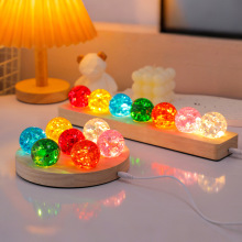 跨境七彩冰裂珠水晶球发光小夜灯桌面装饰摆件实心冰裂球生日礼物