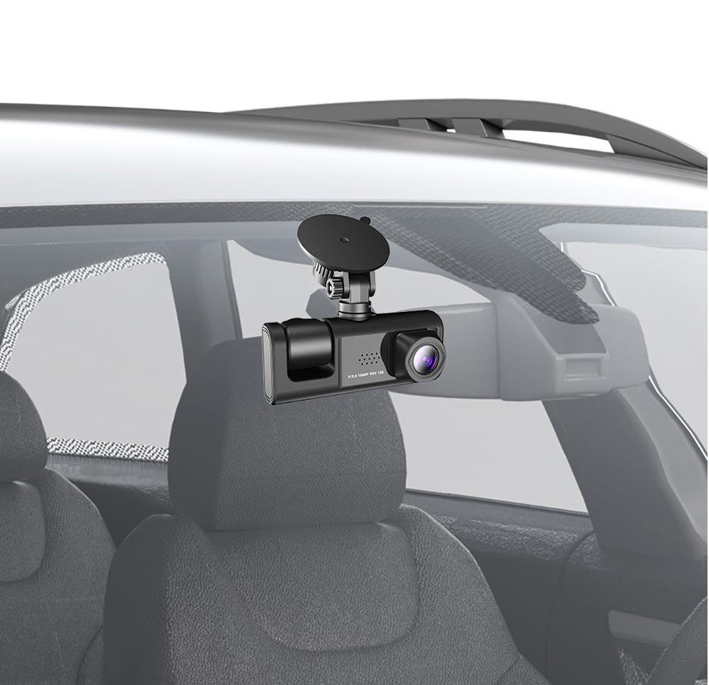 Mobile Phone-Connected High-Definition Three-Camera Dash Cam for Front, Interior, and Rear Loop Recording A22 Three-Lens Dash Cam with Wifi