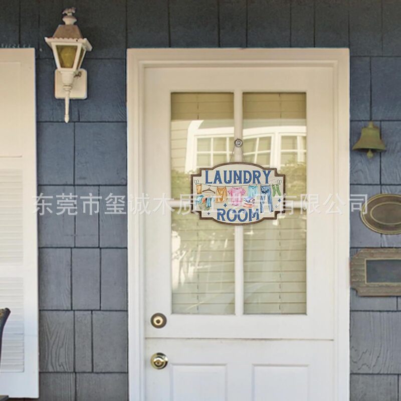 Cross-Border Vintage Laundry Room Front Door Sign Wooden Plaque Hanging Home Decor Farmhouse Style Wooden Hanging Ornament