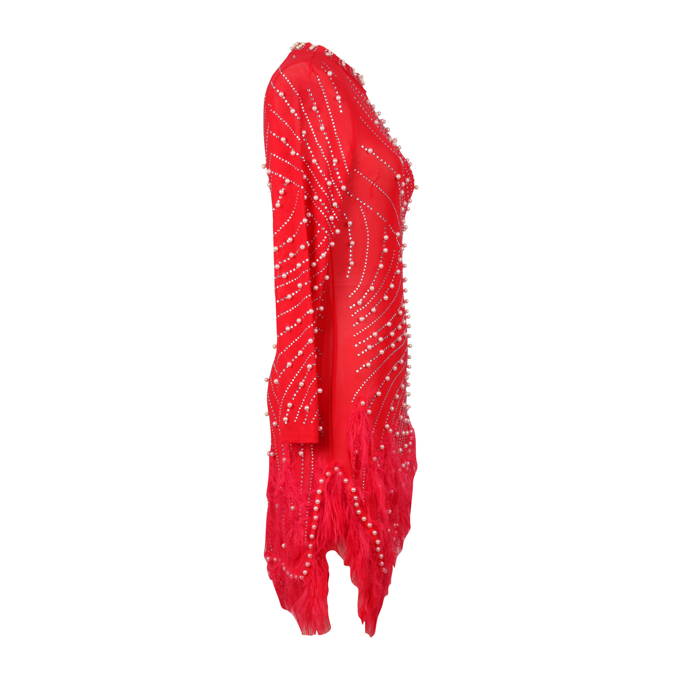 Damenbekleidung Damen Hot Diamond Dress Sexy Hollow Tight Dress Mesh Fur Rock_voghion.com