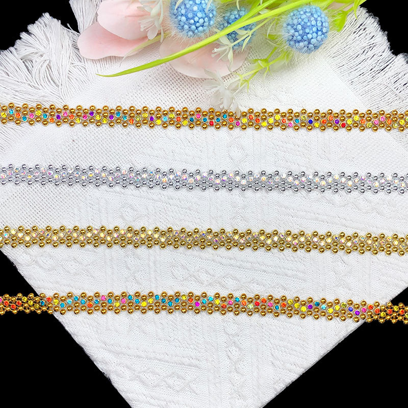 现货折塔珠链链条排珠金银花边服装手工DIY七彩彩珠塑料头饰lace