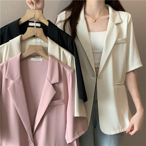 Lightweight Women's Summer Blazer Korean Style Casual Suit Jacket_voghion.com