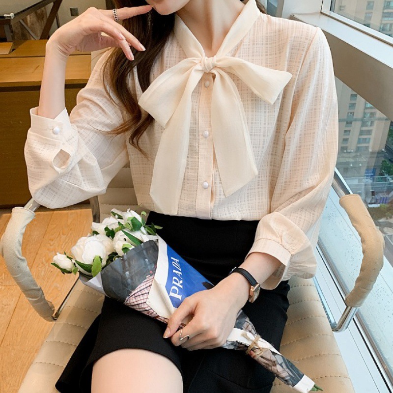 Spring professional elegant shirt with bow