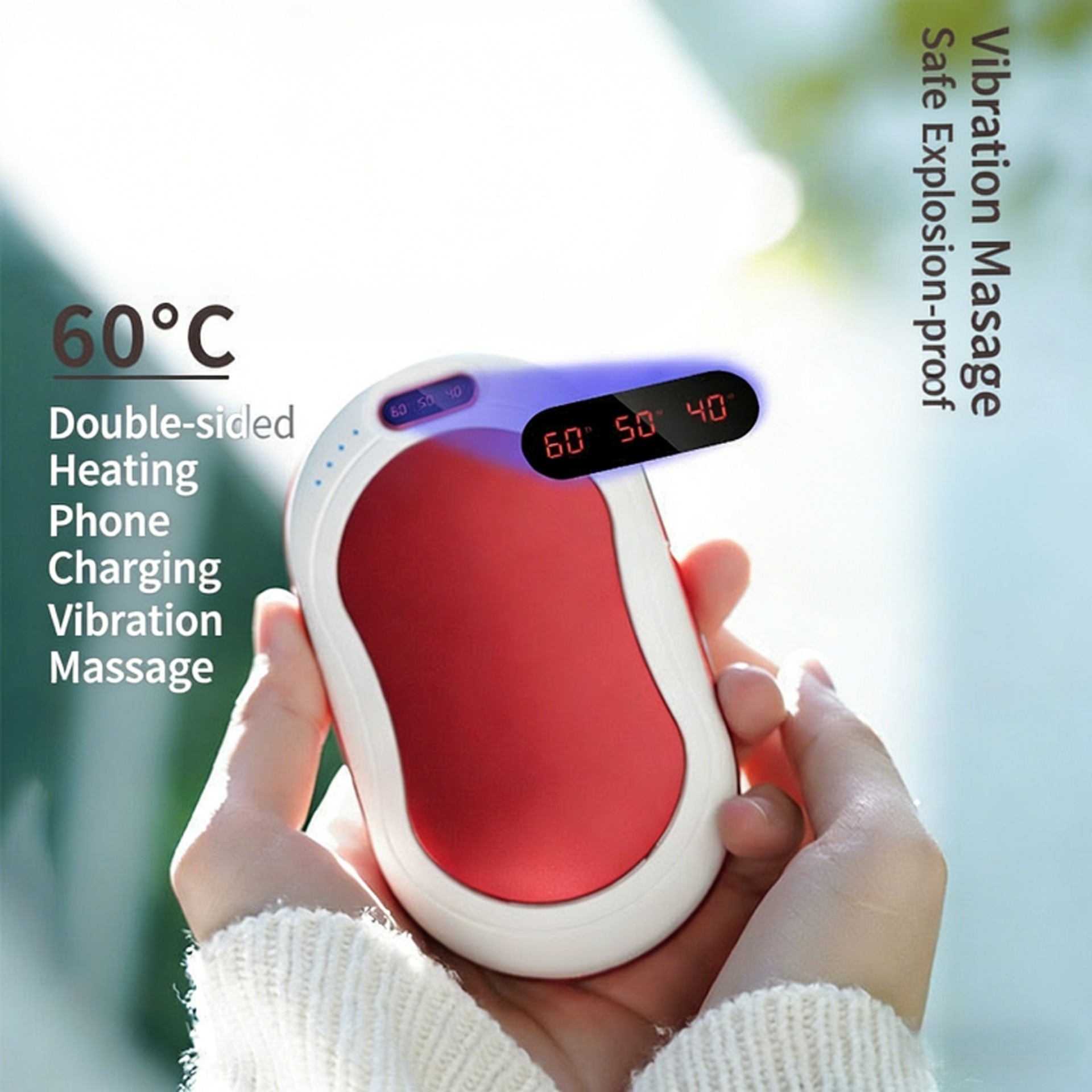 Calentador de manos y power bank 2 en 1, pantalla digital, USB, doble cara, mini