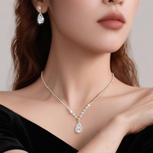 欧美跨境满钻锆石水滴项链耳坠新娘结婚饰品拍摄首饰三件套首饰