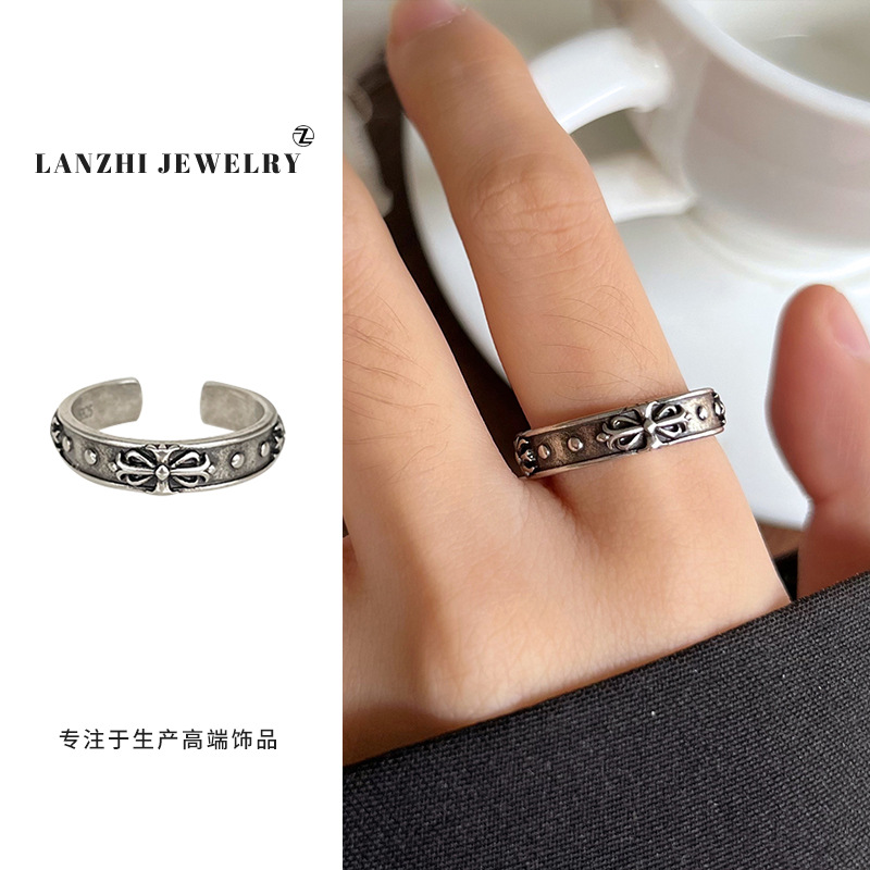 Lan Zhi 925 anillo de plata esterlina personalidad punk exagerado diseño joyería hip hop anillo abierto no desvanecimiento nicho
