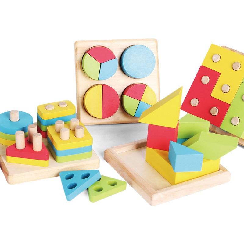 Montessori educación temprana niños geométrica color forma cognición bebé rompecabezas juego bloques de construcción columna juguete