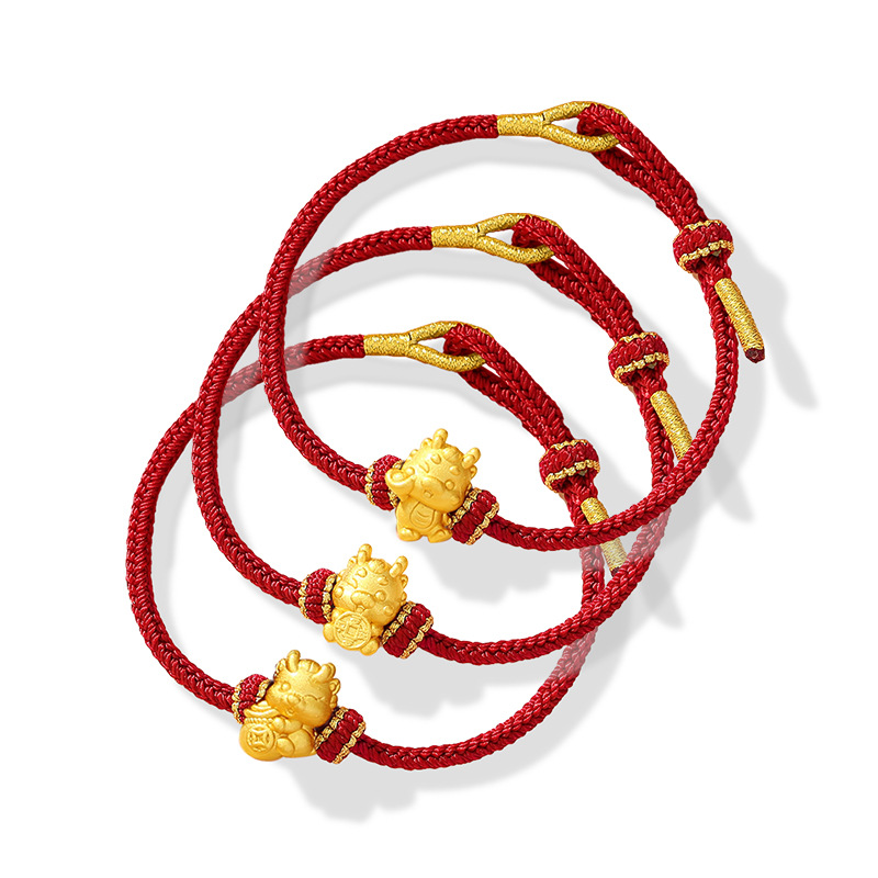 Ingot Año Nuevo dragón pie plata 999 pulsera femenina moda nacional Palacio estilo Zodiaco cobre moneda pulsera ins estilo nacimiento año pulsera