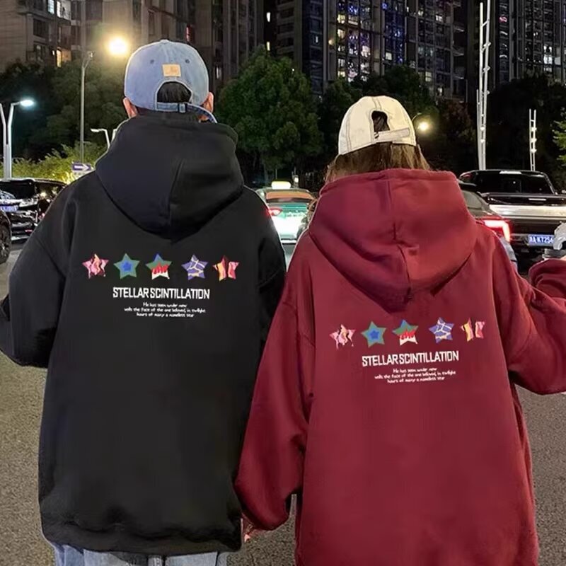 2024 new spring this year popular beautiful lovers wine red sweater women's spring and autumn hooded coat men