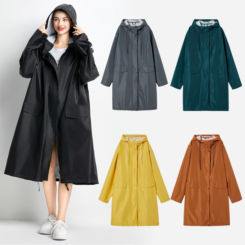 Fashionable Adult Large Size Long Hooded Raincoat, Thickened Storm-Proof Raincoat with Pockets and Back Slit, Unisex Fashionable Adult Large Size Long Hooded Raincoat, Thickened Storm-Proof Raincoat with Pockets and Back Slit, Unisex