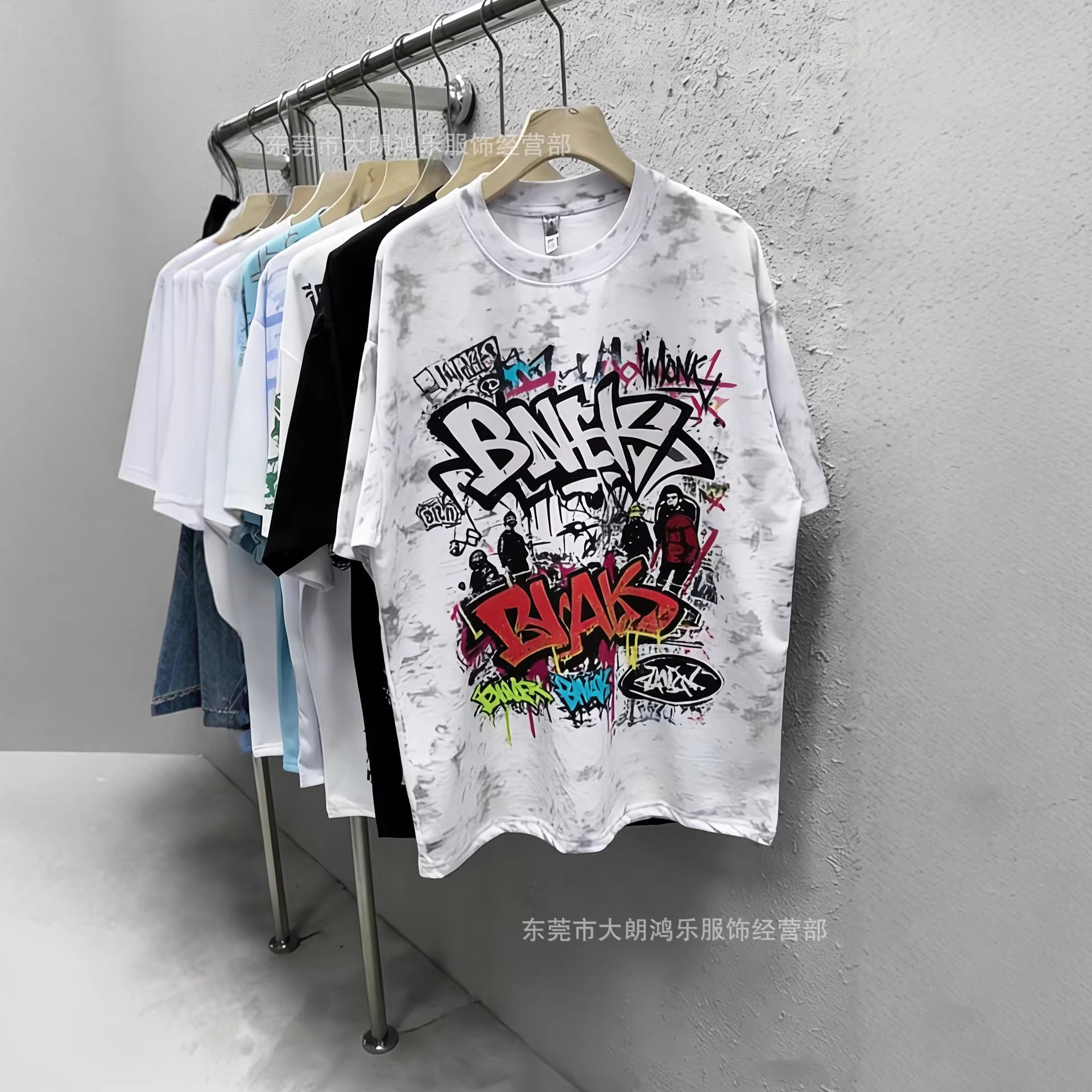 350-400g Heavyweight Pure Cotton American Street Style Printed Short-Sleeve T-Shirt, Summer Unisex Trendy Brand Cross-Border Hot Item