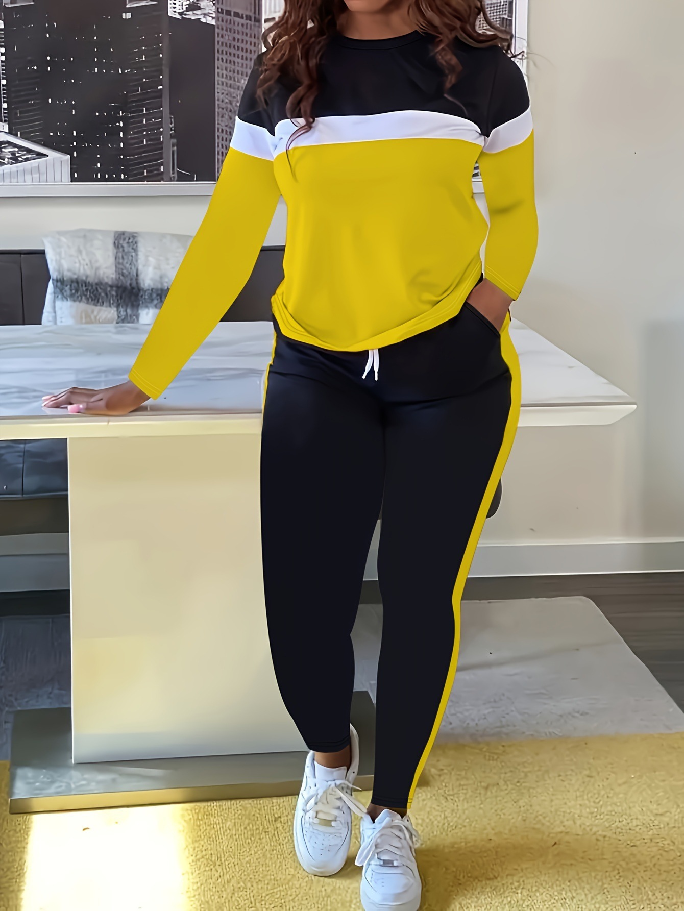 Damen Colour-block Lounge Set Mit Langarm T-shirt Und Jogger_voghion.com