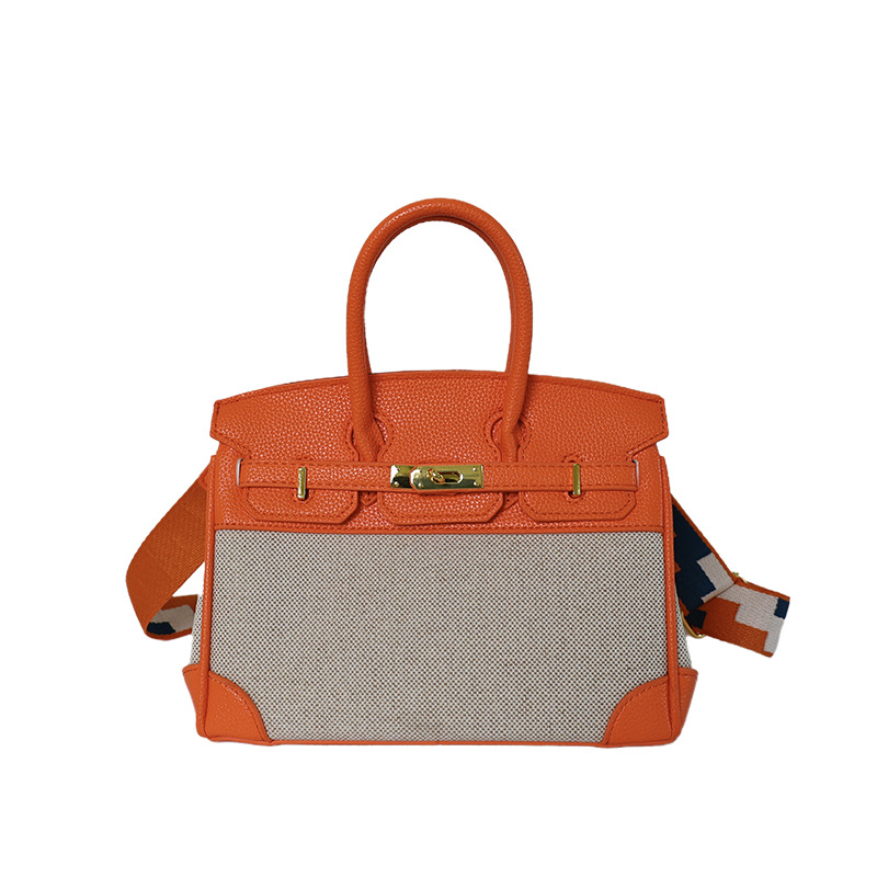 Cross-border nuevo bolso portátil de platino para mujeres 2026 moda lino empalme color contraste mochila de hombro