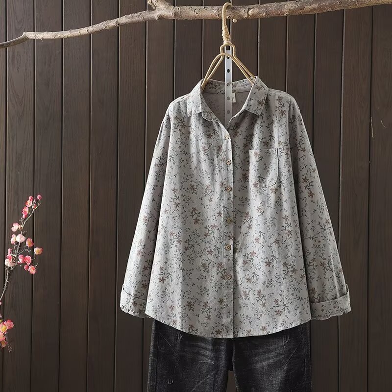 韓国の新商品の田園の花のゆったりしている女性の長袖のシャツの秋の底のシャツの卸売りの潮|undefined