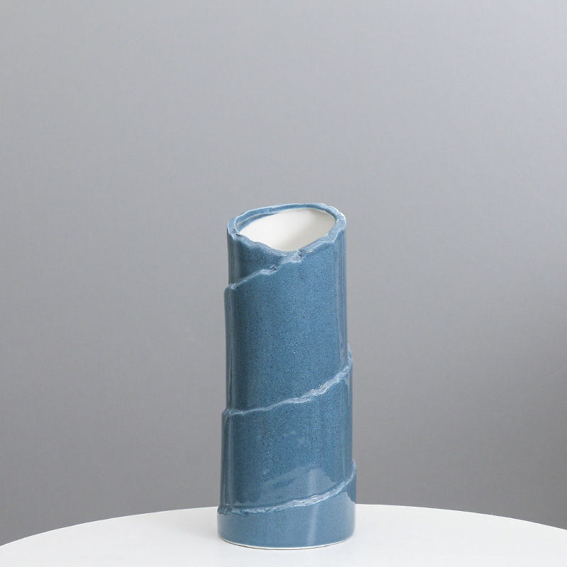 Nórdico ins florero de cerámica boca ancha luz lujo flor seca titular decoración simple retro gran diámetro Azul Rojo Decoración