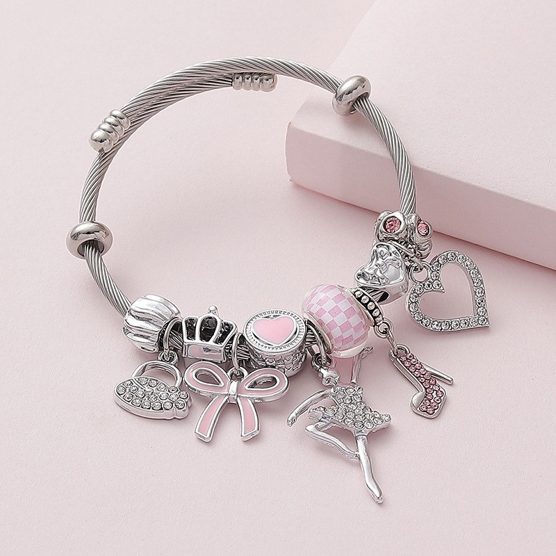 Dulce cool princesa viento rosa colgante mariposa ligero de tacones altos de diamante de ballet amor DIY brazalete abierto al por mayor