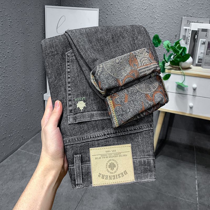 Jean droit et ample pour hommes, pantalon Long, tendance, haut de gamme, élastique, décontracté, nouvelle collection automne_voghion.com