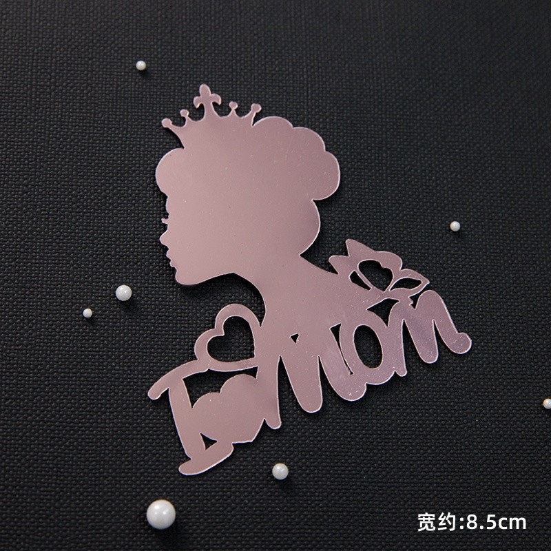 2025 Día de la Madre Gota de agua Diamante Corona Pastel Decoración Adornos Vista trasera Madre Acrílico Plug-in Mariposa Vestir