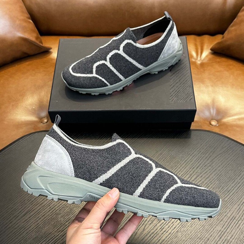 New Men's Knitted Slip-On Sneakers Low-Top Plaid Breathable Socks Shoes Elastic Wrapped Slip-On Casual Shoes