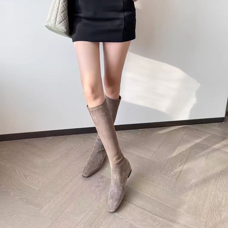 现货版~法式方头内增高美拉德长靴小个子增高显瘦初秋棕色长筒靴|undefined
