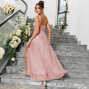 European and American Middle East Foreign Trade Cross-Border Wholesale Sequined Large Skirt Tube Top Sexy Fashion Slit Dress