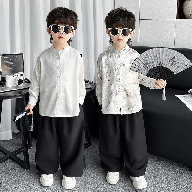 2025 Spring and Autumn New Long Sleeve Hanfu Suit Martial Arts Handsome Boy Tang Suit Baby Tai Chi Kung Fu Performance Suit