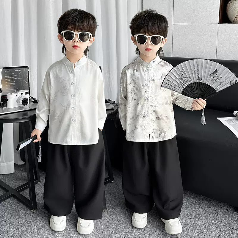 2025春秋新款长袖汉服套装武术帅气男孩唐装宝宝太极拳功夫演出服