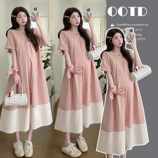 in stock ~ 2025 new gentle wind round neck color stitching dress loose casual short sleeve dress