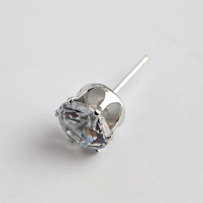 화이트 골드 지르콘 스터드 귀걸이-다이아몬드 4mm 2쌍(4개) 고무 플러그 포함