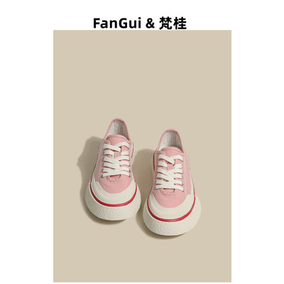 [ FanGui ]Pink canvas shoe Muffin The thickness of the bottom leisure time skate shoes summer Increase leisure time biscuit