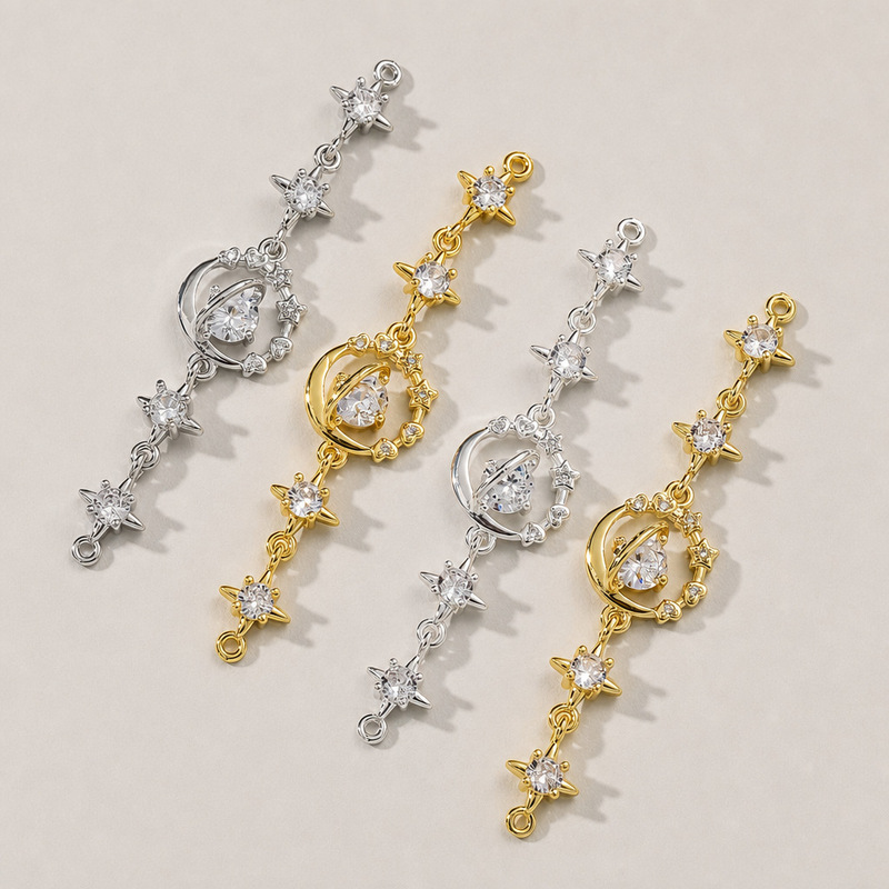 14K Zircon Moon and Star Pendant Bracelet Half Chain Accessories DIY Jewelry Materials Gold Plated Silver Plated Palladium Plated Wholesale
