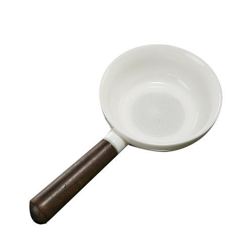 Lamb Fat Jade Anti-Scalding, Handle-equipped, All-Ceramic Tea Strainer with Integrated Perforation—Porcelain Tea Maker for Brewing Loose Leaf Tea, Tea Filter, and Tea Ceremony Accessory