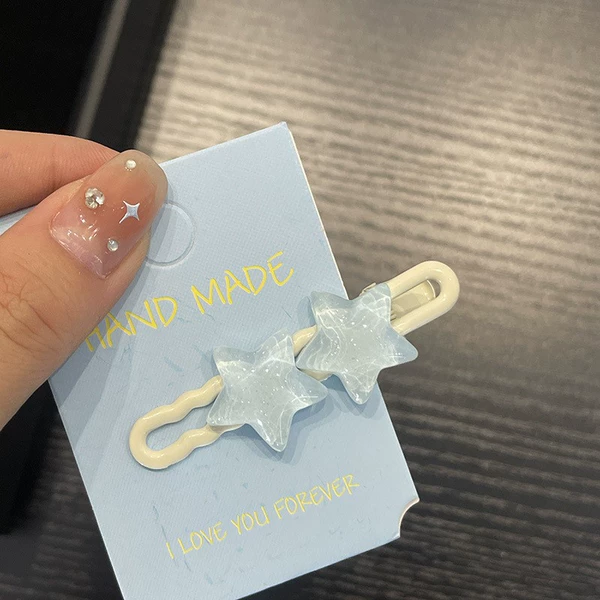 8#Blue double five-pointed star wavy hairpin-without paper card