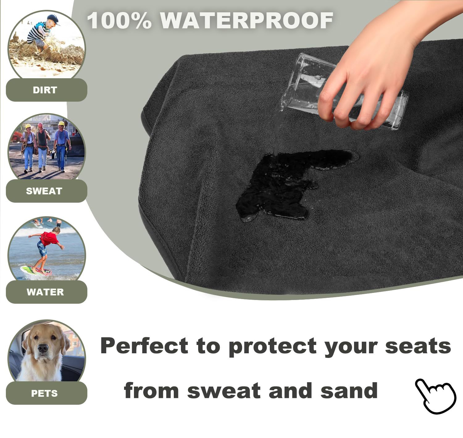 Car Towel Seat Cushion Rear Universal Waterproof Anti-Slip Four-Season Seat Cover Car Seat Solid Color Stain-Resistant Protective Cover