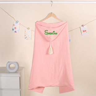 Etsy Embroidered Name Baby Cotton Four-Layer Gauze Hooded Cape Tassel Bath Towel Beach Children's Bathrobe Sunshade