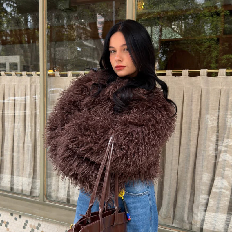 Foreign Trade Cross-Border Aliexpress Amazon European and American Brown Beach Wool Artificial Fur Coat Jacket Casual Overcoat for Women Foreign Trade Cross-Border Aliexpress Amazon European and American Brown Beach Wool Artificial Fur Coat Jacket Casual Overcoat for Women