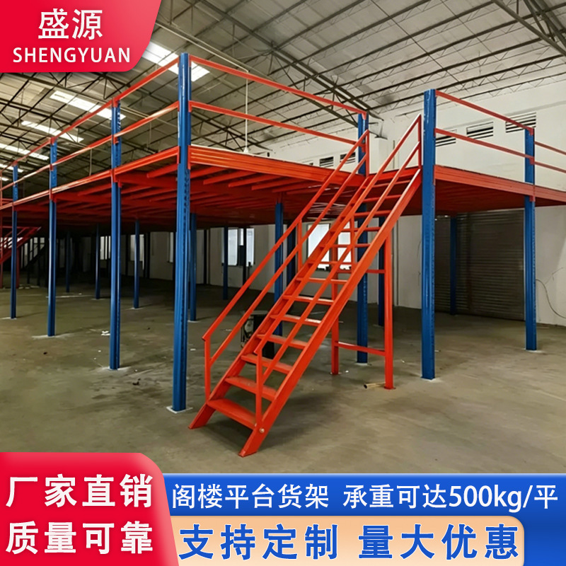 Loft Platform Shelves with Steel Structure, Two-Tiered, Removable Storage Shelves, Thickened, Welding-Free Warehouse Partitions Loft Platform Shelves with Steel Structure, Two-Tiered, Removable Storage Shelves, Thickened, Welding-Free Warehouse Partitions